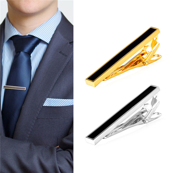 New 18K Gold Plated/Platinum Plated Black Enamel Mens Shirt Hinged Tie Clip Tacks Clothing Jewelry