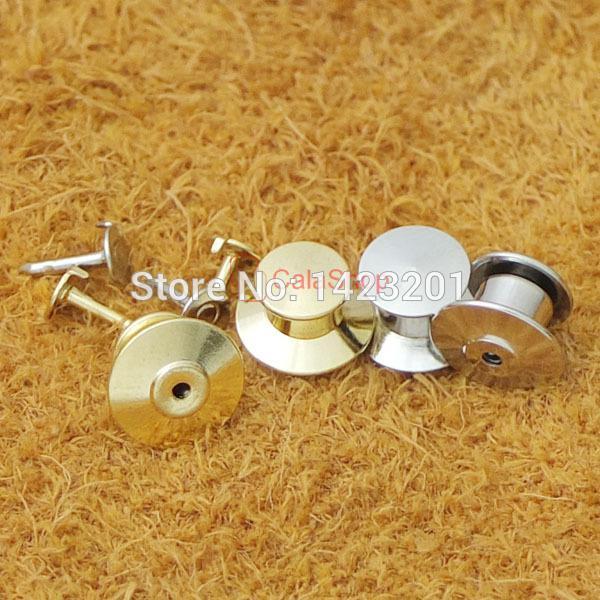 Wholesale-100 pcs Plated Locking Tie Tac Tack guard Pin Clutch Backs Brass for Rock Biker Nickel Gold choice F102