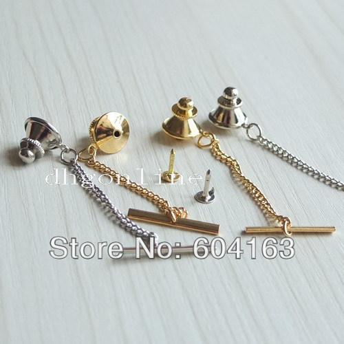 Wholesale-20 PCS Vintage Locking Tie Tac Tack Pin Guard Clutch Backs Chain Nickle Gold