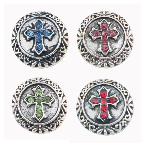 20PCS/lot 2017 18 mm cross snap chunk button, metal crystal cross to show women's fashion charm