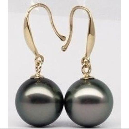 10-11MM PERFECT ROUND TAHITIAN BLACK PEARL EARRING 14K SOLID GOLD MARKED