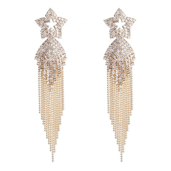 blingbling stars Tassel meteor Fashionable gold-plated earrings with gold and copper chain earrings and tassels with exaggerated personality