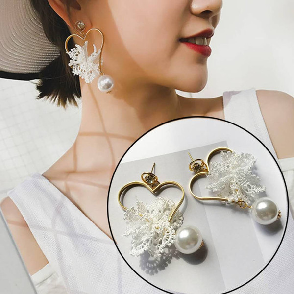 Generic Fu-mei flower bud silk flowers earrings women girls lady temperament love peach heart pearl earrings personalized earrings Beautiful