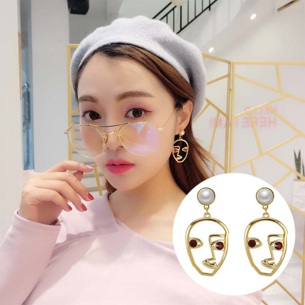 New Exaggerated Punk Statement Metal Hollow Human Face Dangle Earrings for Women Jewelry Gift