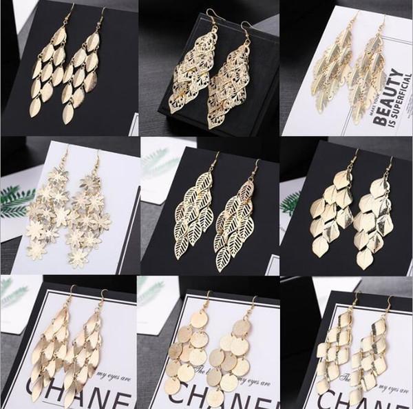 Trending Hot Products Fashion South Korean Gold Leaf Earrings Dangling Jewelry Designers Ear Charms Nickle Free