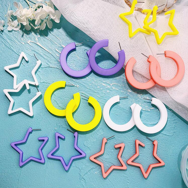 2018 European Fashion Geometric Acrylic Earrings Colored Personalized Ear Jewelry Charms Women Amazon Hot Sale Drop Shipping
