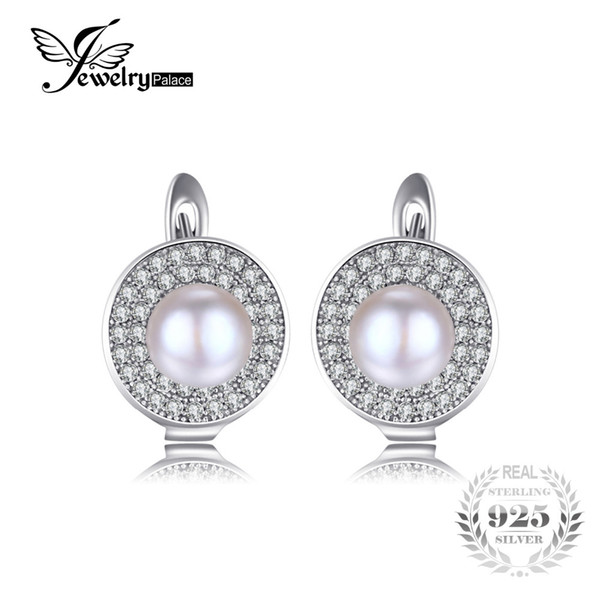 JewelryPalace Luxury 7mm Freshwater Cultured White Pearl Clip On Earrings 925 Sterling Silver Earring for Women Fine Jewelry