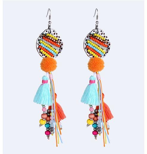 Antique Jewelry New Fashion Party Dresses Bohemia Style Color stones Beads Statement Drop Earrings Vintage Jewelry for Women