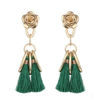 Retro Royal Pearl Long Gem Tassel Earring Rhinestone Yarn Ethnic Wire Fashion Flower Drop Earrings Jewelry Accessory for Women