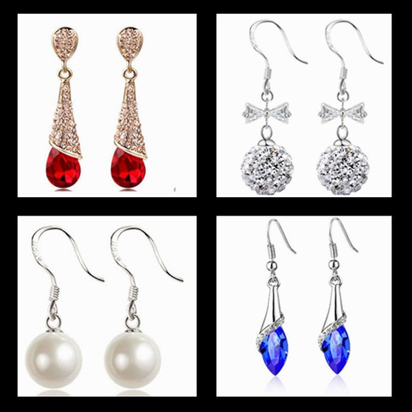 Hot Sale Luxury Tassel Earrings for Women Fashion Charm Crystal Earrings Silver Rhinestone Earring for Gift 4 PCS