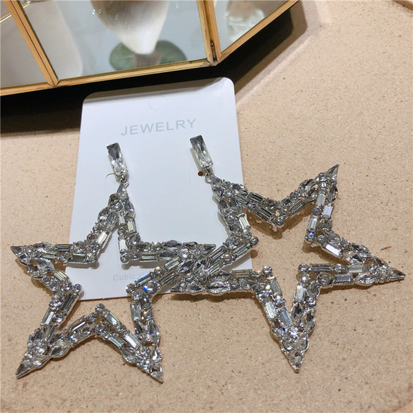 Birthday Gift Luxury Zircon Stud Fashion Personality Pentagram Eardrop for Girl Night Club Hollow Tide Brand Earrings