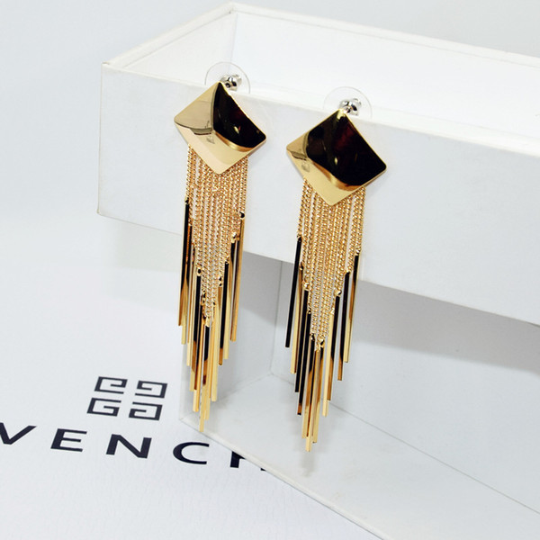 Exaggerated Long Tassel Earring for Women 18K Gold Plated Lady Stud Fashion Night Club Party Charm for Girl