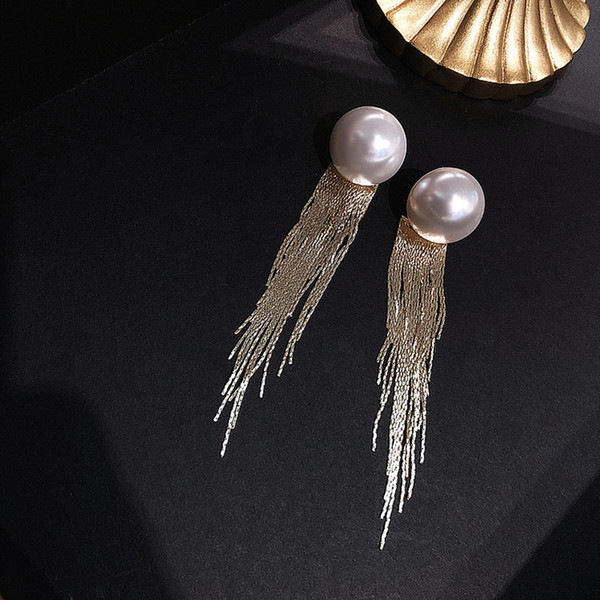 S925 Pearl Tassel Women Earring Fashion Night Club Party Lady Stud Top Quality Exaggerating Alloy Eardrop Jewelry