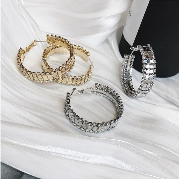 Fashion Hip Hop Rhinestone Charm Personality Sequin Alloy Women Earring Night Club Party Gold Eardrop Jewelry
