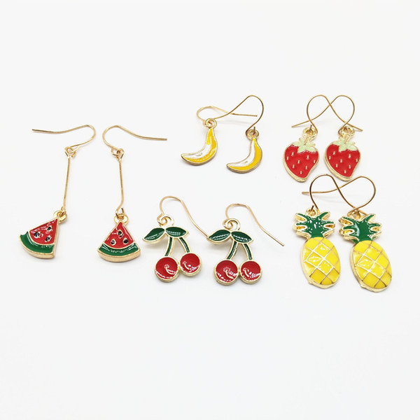 Mixed Fruit Enamel Earrings for Girls Enamel Pineapple Banana Cherry Strawberry Watermelon Earrings Summer Hawaii Bulk Jewellery