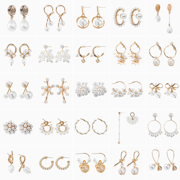 Wholesale women Luxury pearls earrings 75 types mixed cheap Designer stud charm earring wedding dangle chandelier earrings jewelry