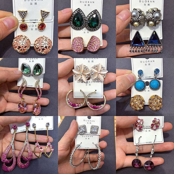 Women cheap stud earring Wholesale Top quality Zircon and crystal plated dangle chandelier earring mix order