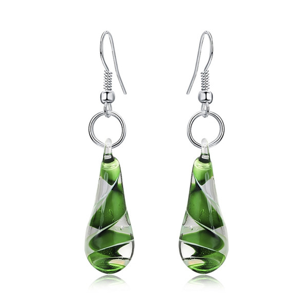 Luxury glasses charm earring female green crystal dangle earring long water drop stud hook female earrings wholesale