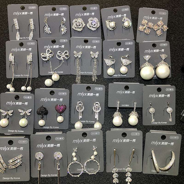 Wholesale mix types S925 stud women charm earrings with pearls top quality rhinestone plate silver earring