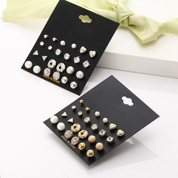 12pairs women Fashion zircon plate earrings stud lady charm mini fresh style earring for party wedding and evening jewelry Wholesale
