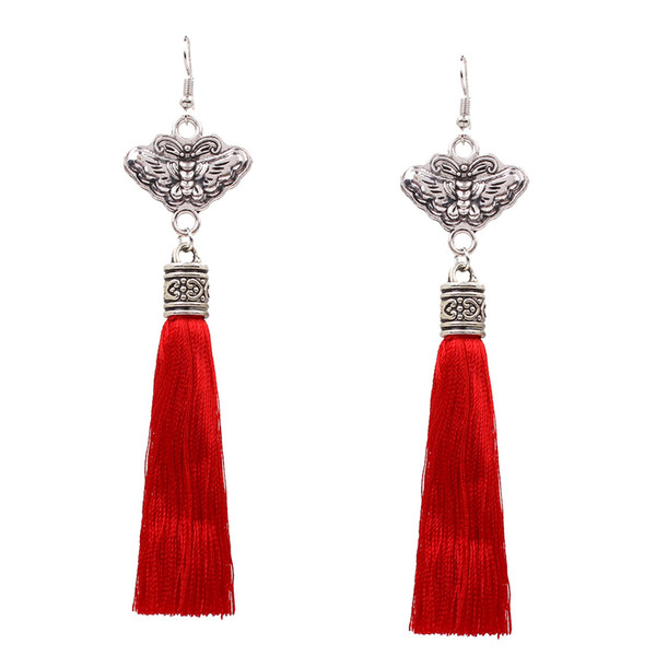 New Simple Retro Fashion Earrings Bohemia Folk Style And Individuality Long Tassel Earrings Vintage Silver Butterfly Earrings For Women Sale