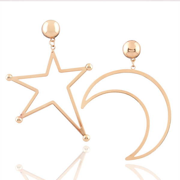 Creative Section Of The Moon And The Stars In The Big Hoop Earring European Fashion Earrings Asymmetric Personality Geometric Earrings