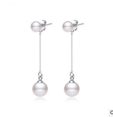 925 Silver Drop Long Earrings for Women Double Simulated Pearl Earrings Original S925 Sterling Silver Earing Women