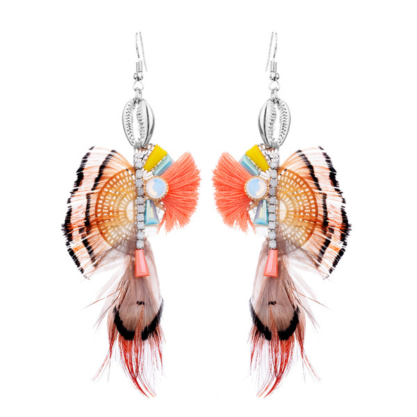 Spring and summer new stainless steel irregular shape handmade feather earrings Bohemian ethnic style earrings seaside holiday accessories