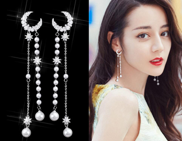 2019 New S925 Silver Needle Star Moon tassels Earrings For Women Jewelry Fashion Wedding Statement Earrings Accessorie