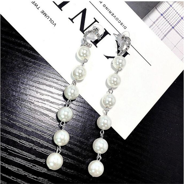 2019 hot audience pearl earrings Fashion Lady Elegant Big Simulated Pearl Long Tassel Statement Dangle Earring