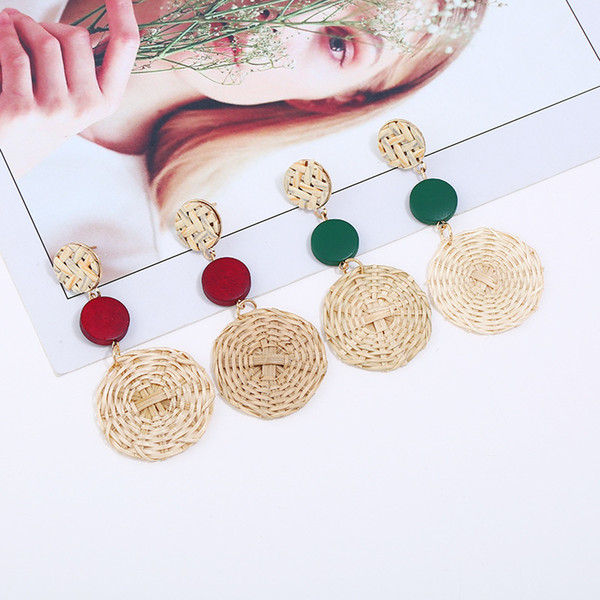 Wholesale new style Grass woven rattan woven wooden earrings hoop earrings exaggerated charm earrings lady's jewelry accesssory