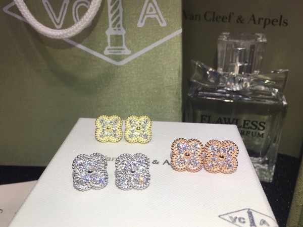 Four-leaf clover earrings 925 silver needle, gold-plated 18K gold 5 layer plating process in the furnace