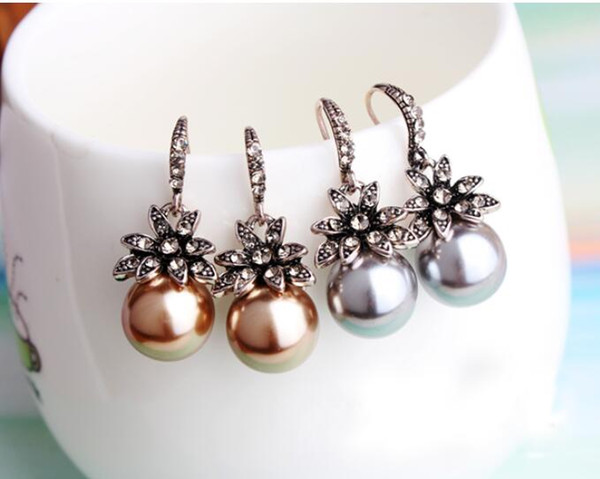 Vintage Sun Flower Imitate Pearl Crystal Dangle Earrings Women Fashion Jewelry Accessories Brincos Drop Shipping E144