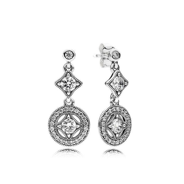Natural Crystal Pendant Earrings with Box Pandora Jewelry Luxury 925 Sterling Silver Earrings Women Fashion Wedding Earring Lover Gift