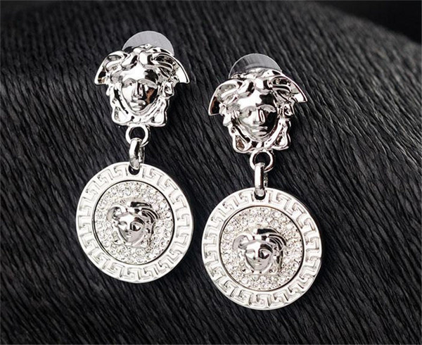 Brands Classic Pendant Earrings Women Fashion Design Earring Goddess Head Dangle Earrings Fine Ladies Diamond Earring Jewelry with Box