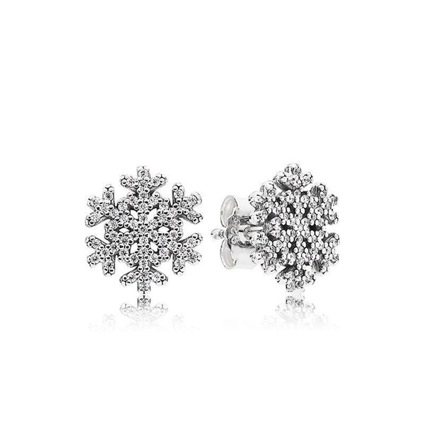 Shiny Snowflake Earrings Luxury 925 Sterling Silver Earrings Crystal fit Pandora Jewelry Stud Earring with Box Fashion Women Earrings Lover