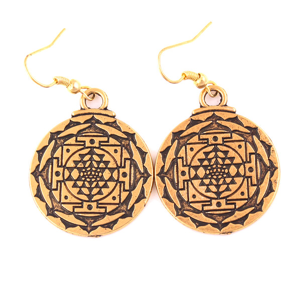 Gold Silver Color Chakra 3rd Eye Hindu Goddess Yoga Sri Yantra Wicca Wealth Pendant Clip On Charm Earring