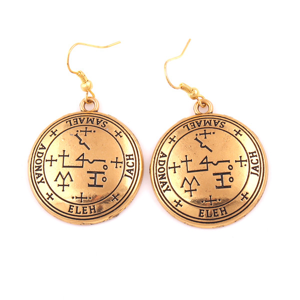 Vintage Gold Color Archangel Samael Talisman Enochian Seal Of The Samael Angelic Amulet Earring Jewelry Gift Drop Shipping