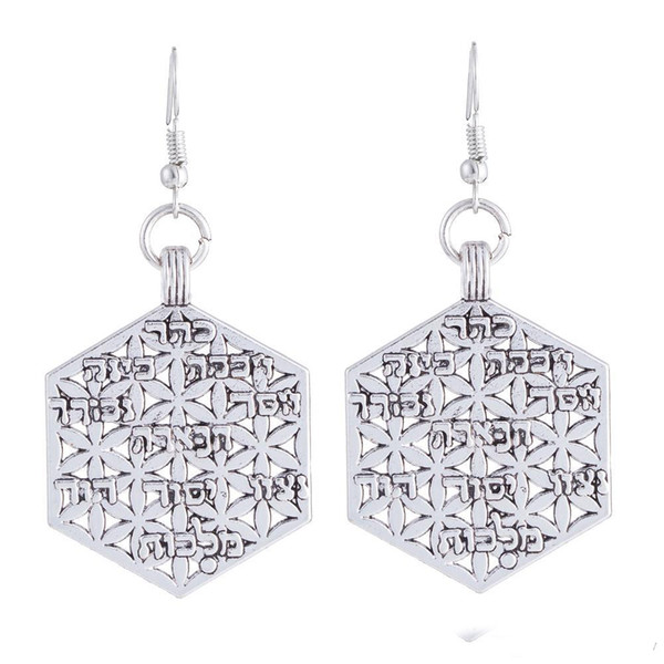 Wholesale Silver Plated Myth Love Knot Flower of Life Egyptian Style Simple long and Double Sided Earrings for Women Jewelry