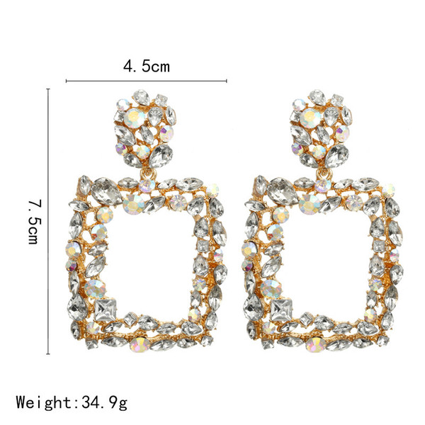 2022new European and American diamond-encrusted geometry square pendant exaggerated coloured diamond earrings jewelry for woman