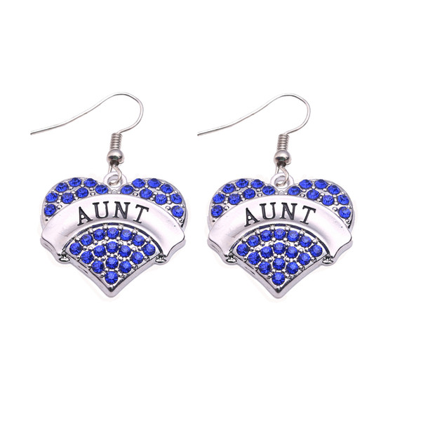 Fashion Letter AUNT Earrings Rhodium plating Studded With Shining Crystal Love Heart-shaped Pendant Earrings Remembrance Day Jewelry