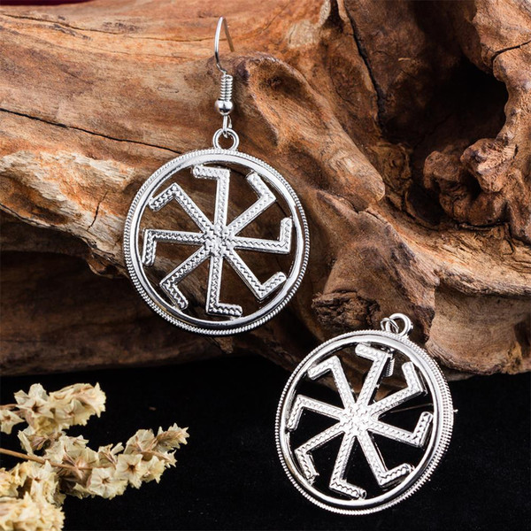 Wholesale 10pcs a Lot Kolovrat Amulet Pagan Slavic Sun Talisman Bijouterie China Pendant Power Ethnic Long Statement Earrings for Women