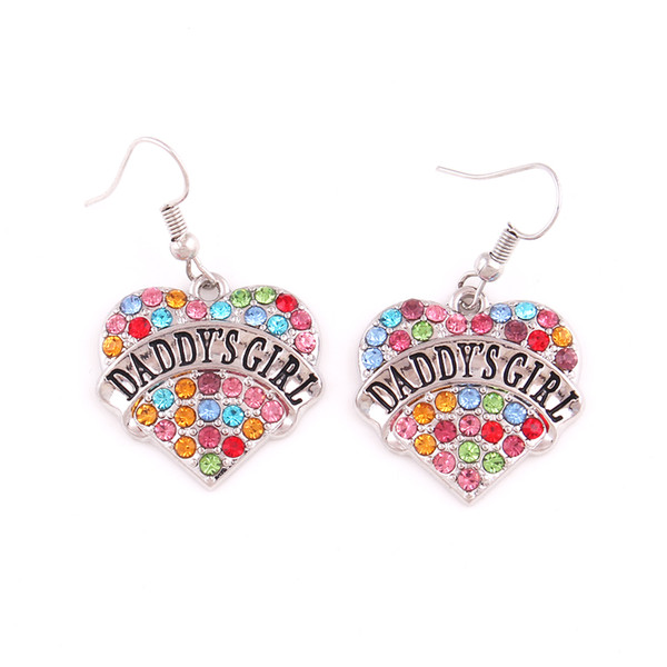 DADDY'S GIRL Hearts Earrings Engraved Jewelry Multicolor Crystal Heart Pendant French Hook Earrings Family Member Jewelry