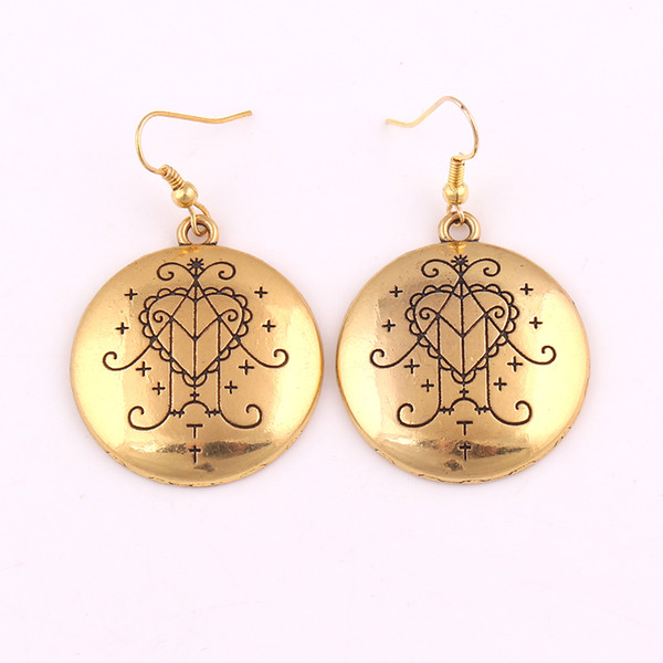 Gold Sliver Color Ezili Freda Vodou Veve Pendant Earrings Loa Lwa Haitian Abundance Love Spirit Amulet Earring Jewelry