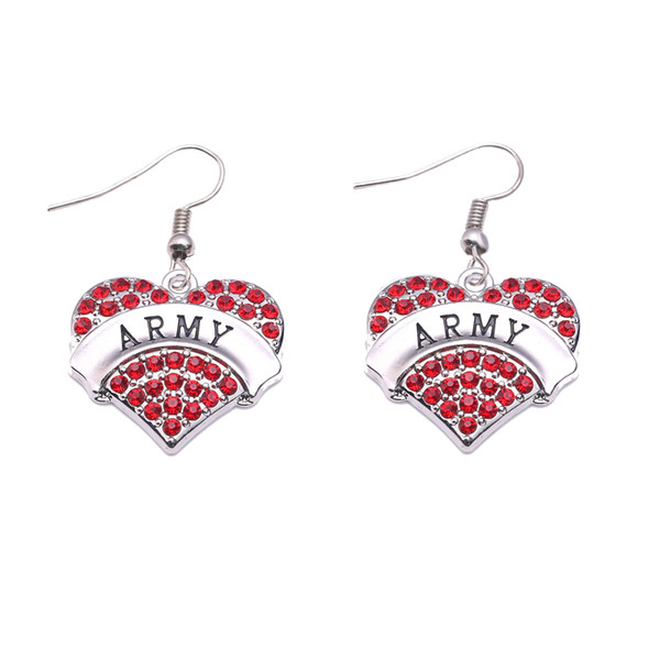 Letter ARMY Earrings Crystal Love Heart- Shaped Pendant Studded With Shining Crystal Pendant Commemoration Day Fashion Jewelry