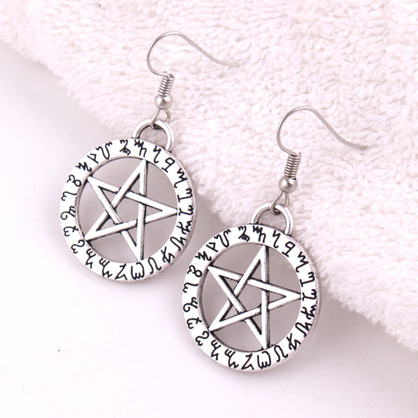 Hot Selling WITCH RUNE PENTACLE Scrying Charm Pendant ANGELIC Theban Magic Talisman Earrings