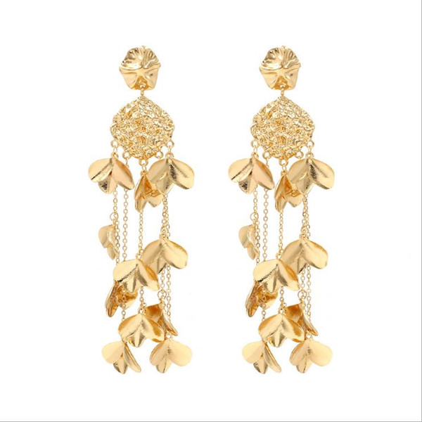 European and American Long-style leaf personality fashion street pat accessories Earrings exaggerated temperament anti-allergy Earrings Jewe