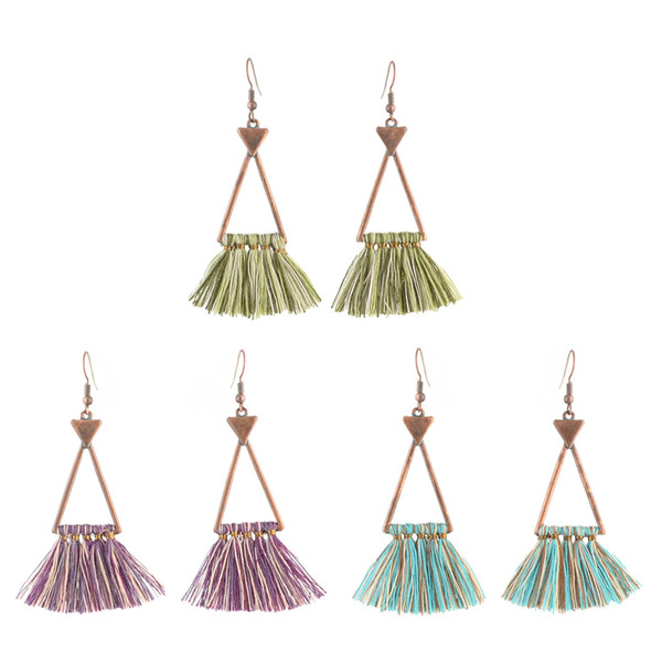 Idealway 3 Colors Vintage Bohemian Thread Tassel Drop Earring for Women Earrings Jewelry