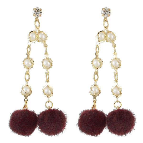 Fashion Gold Plated Drop Earrings Rhinestone Pearl Long Chain Pendant Ball Fringe Earring