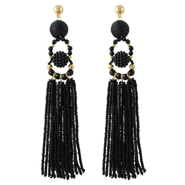 idealway 6 Colors Fashion Ball Long Chain Beaded Tassel Bohemian Earrings for Women Jewelry